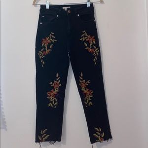 Black Jeans with Floral Embroidery